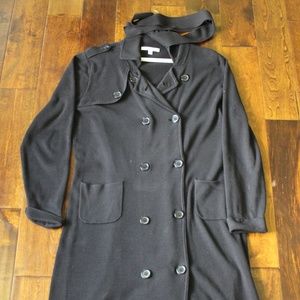 Cabi Black Long Knee Knit Trench Sweater Button Up